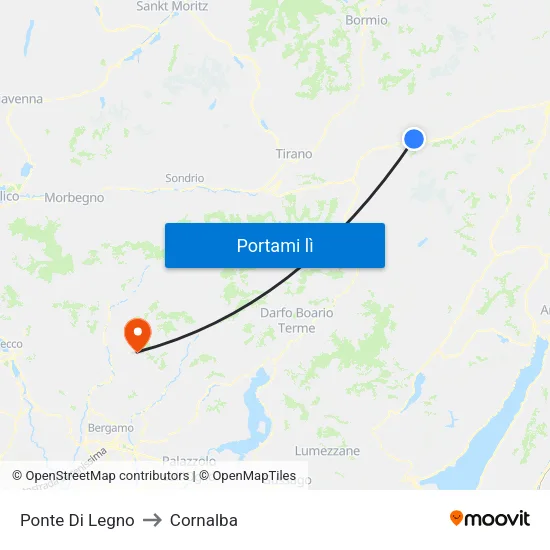 Ponte Di Legno to Cornalba map