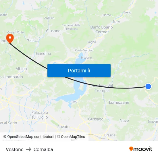 Vestone to Cornalba map