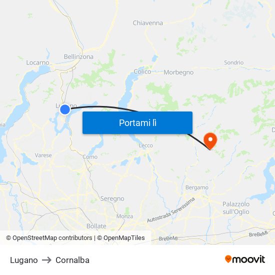 Lugano to Cornalba map