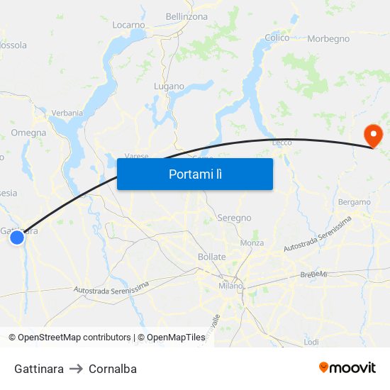 Gattinara to Cornalba map