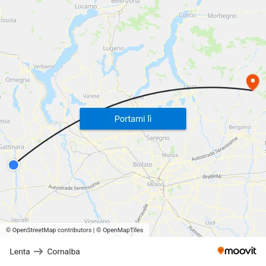 Lenta to Cornalba map