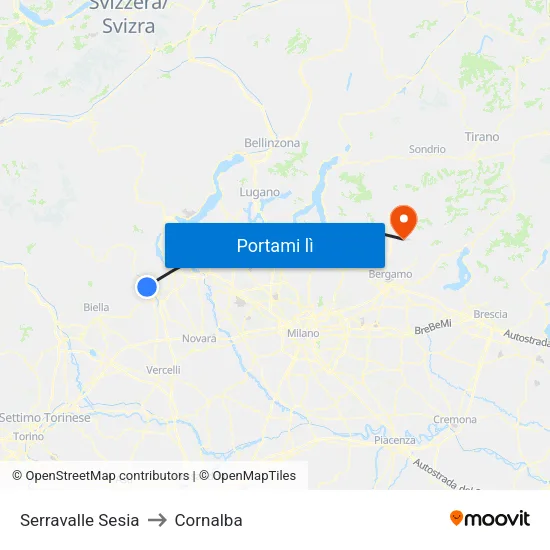 Serravalle Sesia to Cornalba map