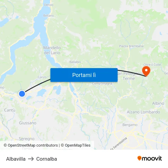 Albavilla to Cornalba map