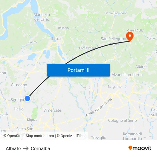 Albiate to Cornalba map