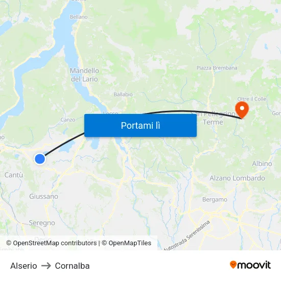 Alserio to Cornalba map