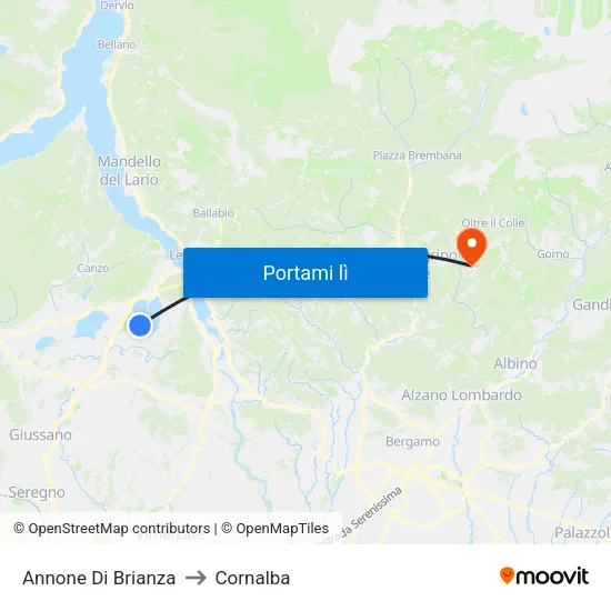 Annone Di Brianza to Cornalba map