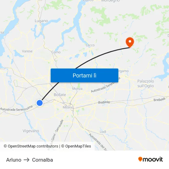 Arluno to Cornalba map