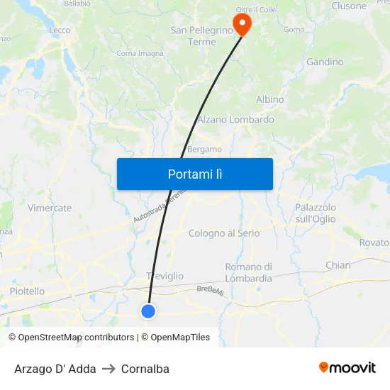 Arzago D' Adda to Cornalba map