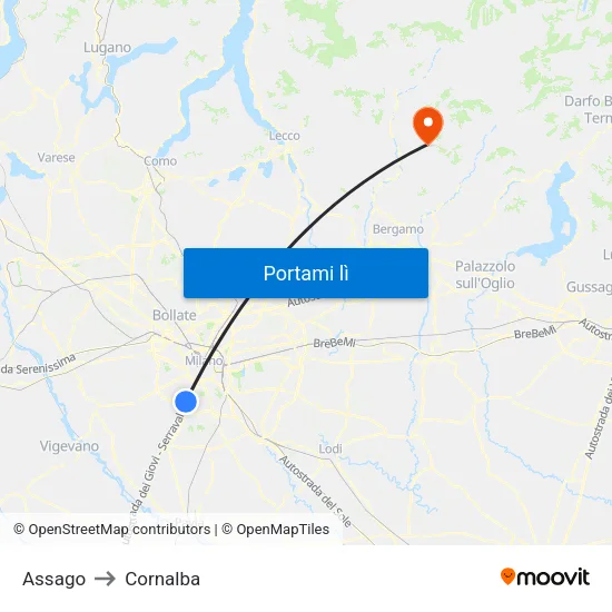 Assago to Cornalba map