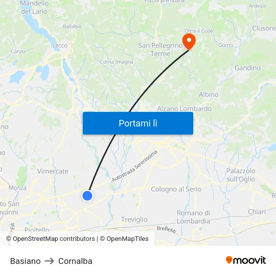 Basiano to Cornalba map