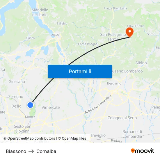 Biassono to Cornalba map