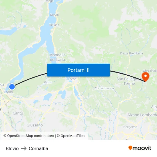 Blevio to Cornalba map