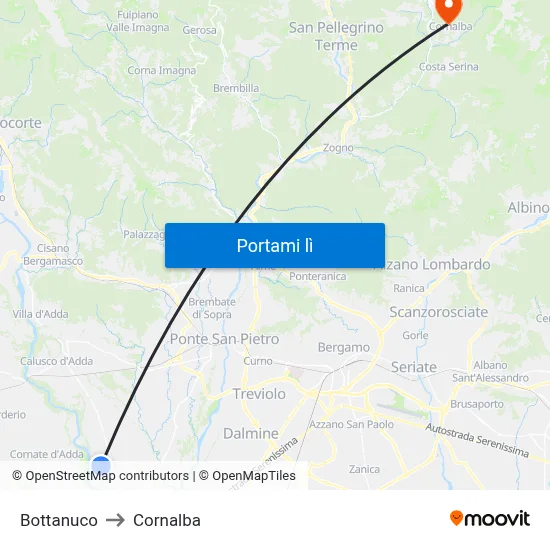 Bottanuco to Cornalba map
