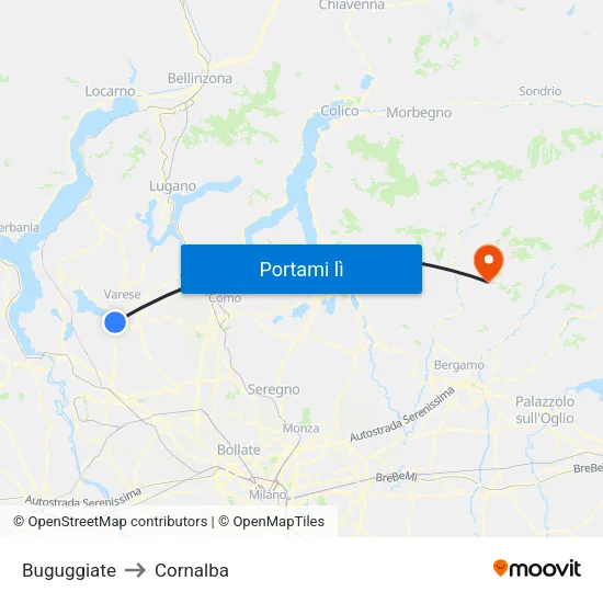 Buguggiate to Cornalba map