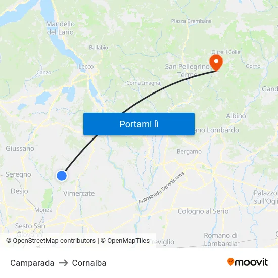 Camparada to Cornalba map