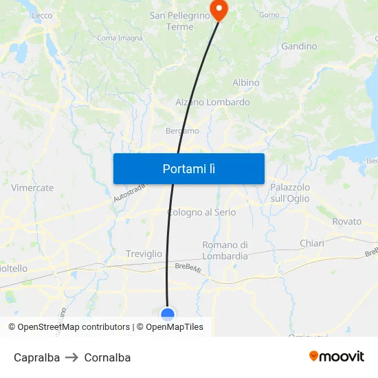 Capralba to Cornalba map