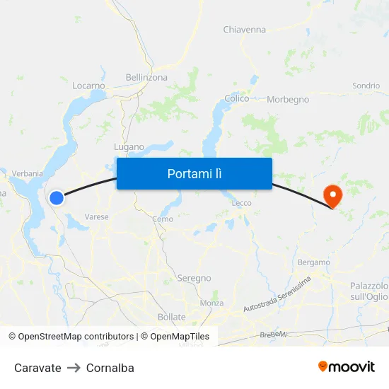 Caravate to Cornalba map