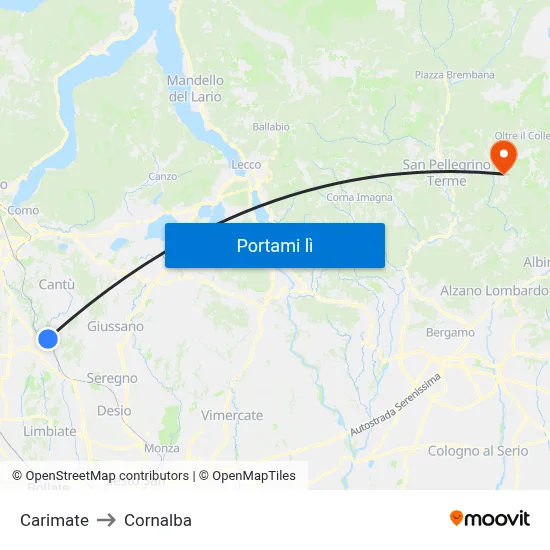 Carimate to Cornalba map