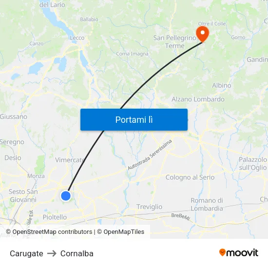 Carugate to Cornalba map