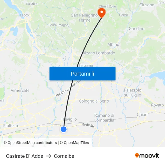 Casirate D' Adda to Cornalba map