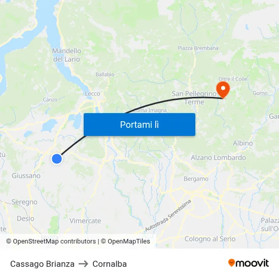 Cassago Brianza to Cornalba map