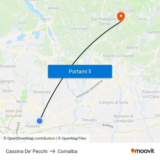Cassina De' Pecchi to Cornalba map