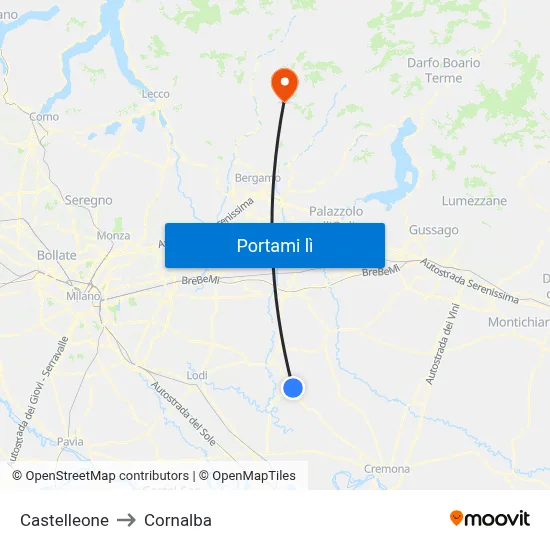Castelleone to Cornalba map