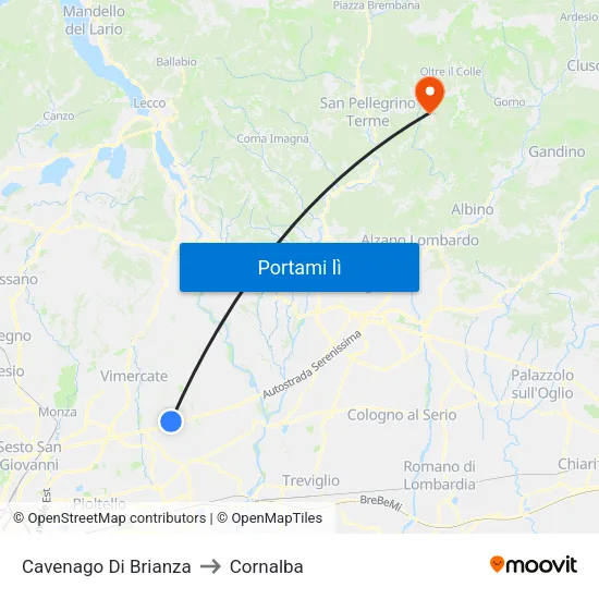 Cavenago Di Brianza to Cornalba map