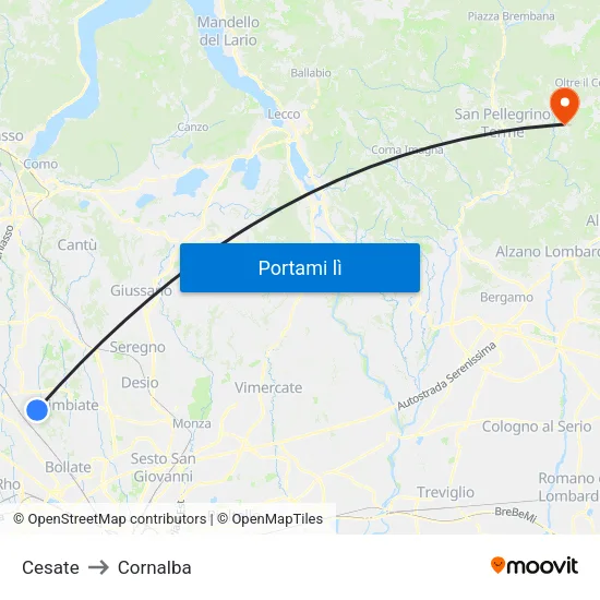 Cesate to Cornalba map