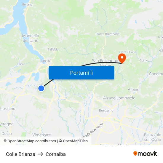 Colle Brianza to Cornalba map