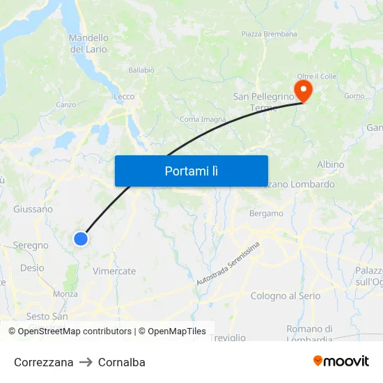 Correzzana to Cornalba map
