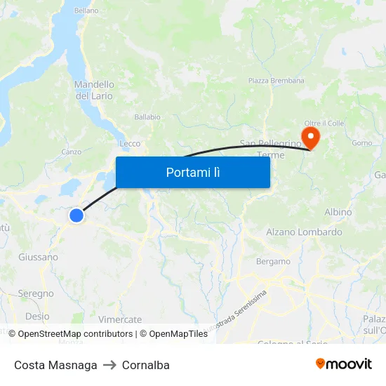 Costa Masnaga to Cornalba map