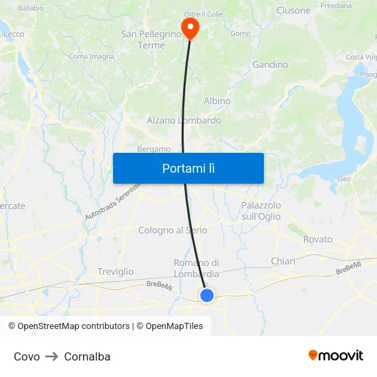 Covo to Cornalba map