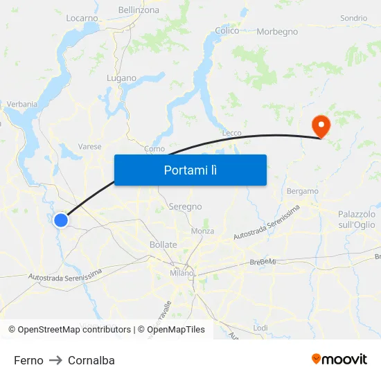 Ferno to Cornalba map