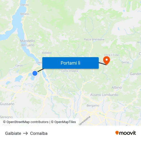 Galbiate to Cornalba map