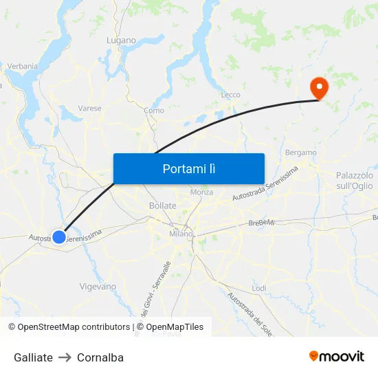 Galliate to Cornalba map