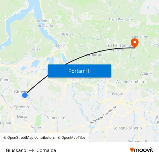 Giussano to Cornalba map
