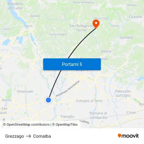 Grezzago to Cornalba map