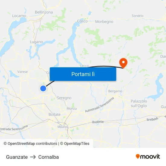 Guanzate to Cornalba map