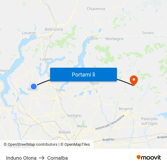 Induno Olona to Cornalba map