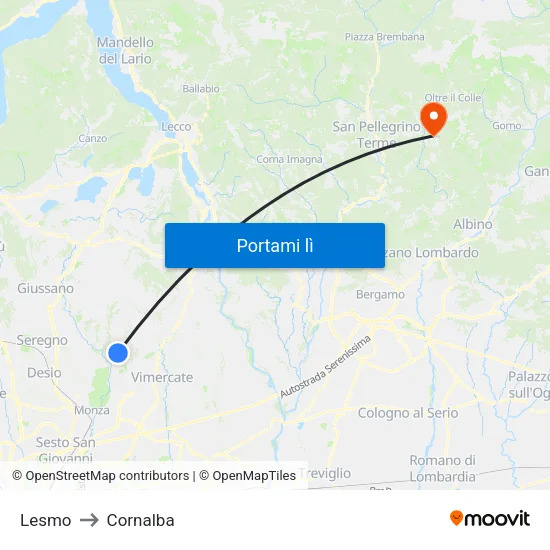 Lesmo to Cornalba map