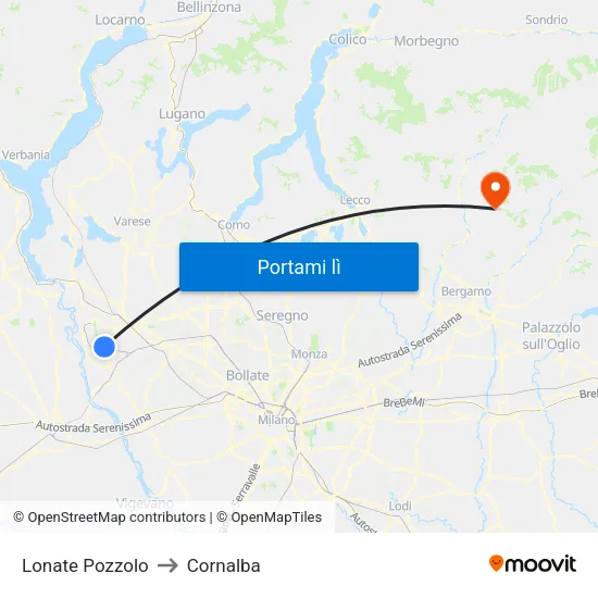 Lonate Pozzolo to Cornalba map