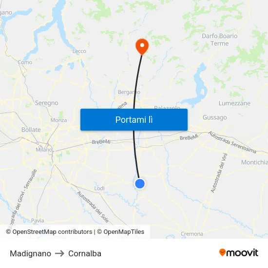 Madignano to Cornalba map