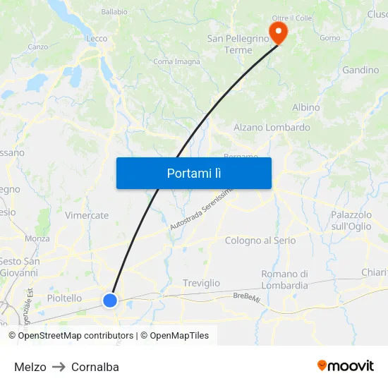 Melzo to Cornalba map