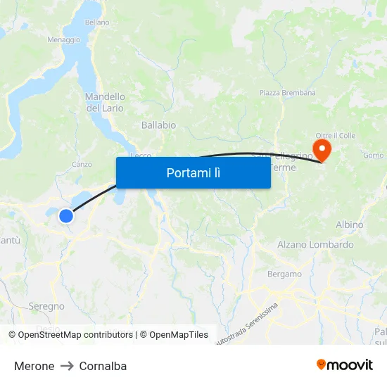 Merone to Cornalba map