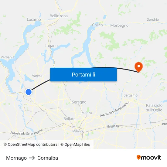 Mornago to Cornalba map