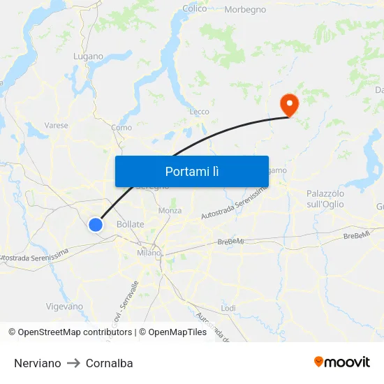 Nerviano to Cornalba map