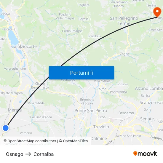 Osnago to Cornalba map
