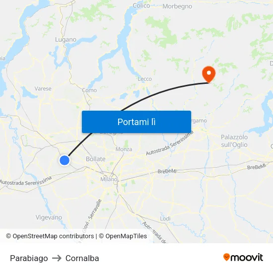 Parabiago to Cornalba map