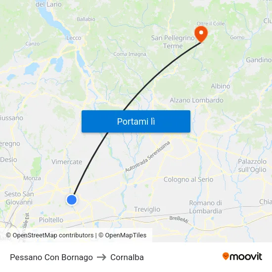 Pessano Con Bornago to Cornalba map